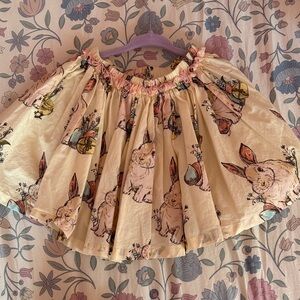 Pink Chicken Cream Bunny Print Full Skirt with Pink Waist